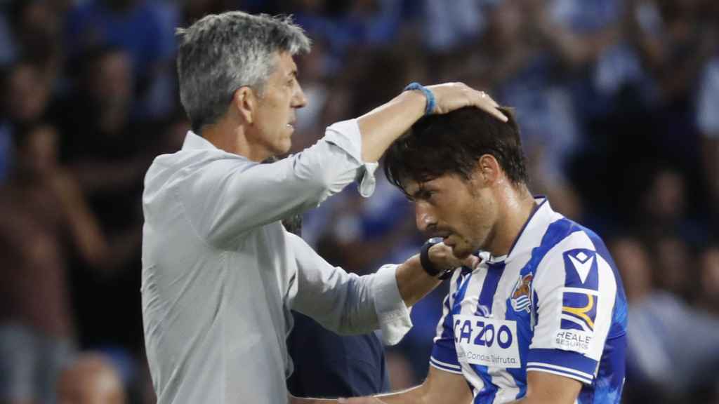 Imanol Alguacil junto a David Silva durante un partido de la Real Sociedad