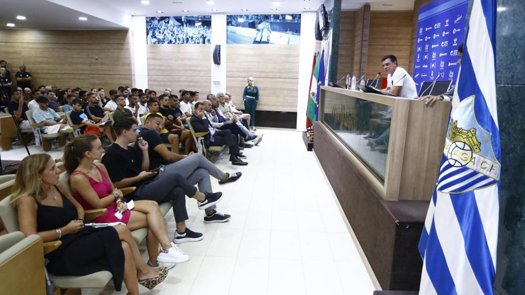 La sala de prensa de La Rosaleda en la despedida de Pablo Guede