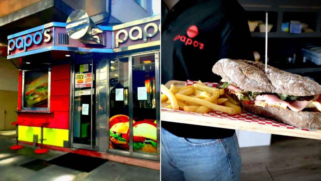 La fachada del Papo’s en la calle Venezuela y uno de sus bocadillos.
