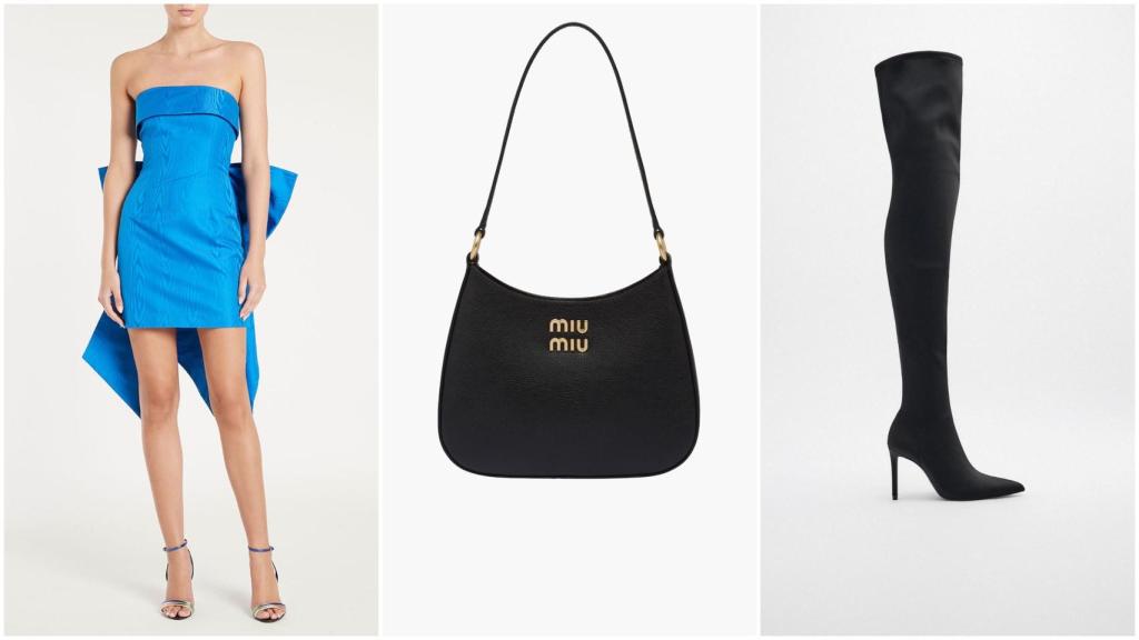 Vestido, bolso y botas de Rocío Osorno en Milán.