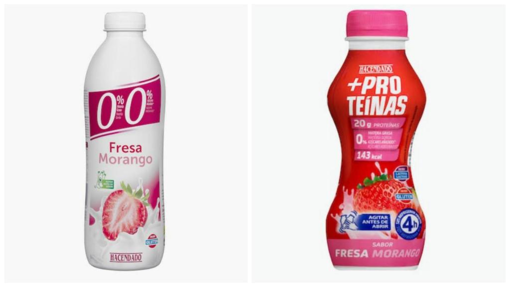 Un yogur de fresa con 0% grasas de Mercadona y su homólogo con extra de proteínas.
