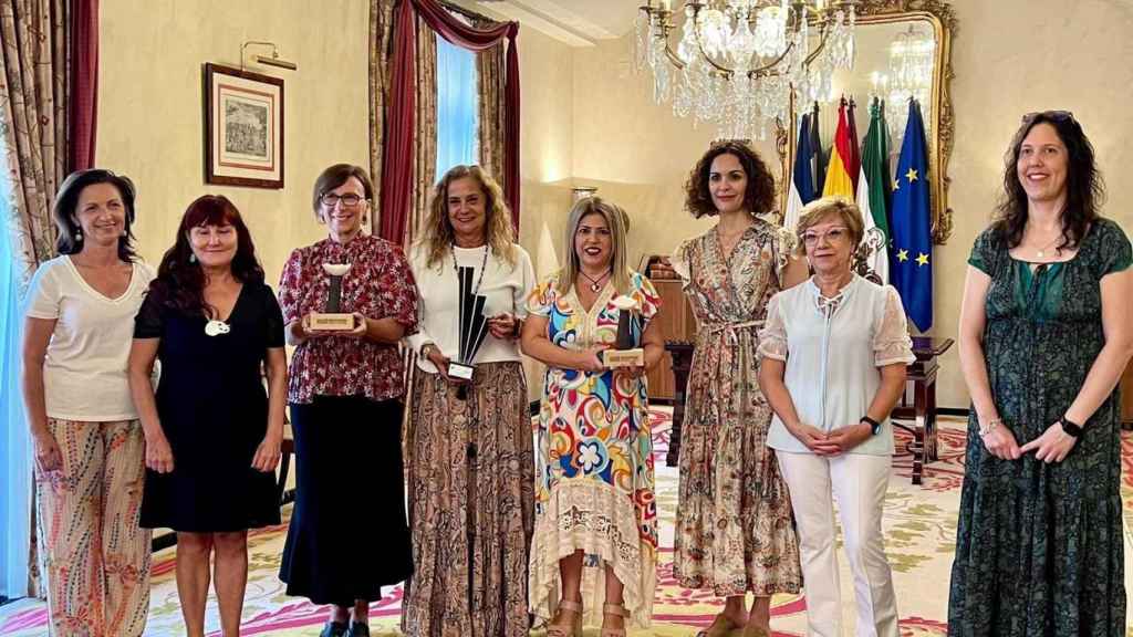 La presidenta de la Diputación de Pontevedra, Carmela Silva, junto a los participantes en un congreso sobre feminismo en Cádiz.