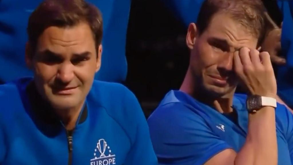 Rafa Nadal emocionado tras el último partido como profesional de Roger Federer