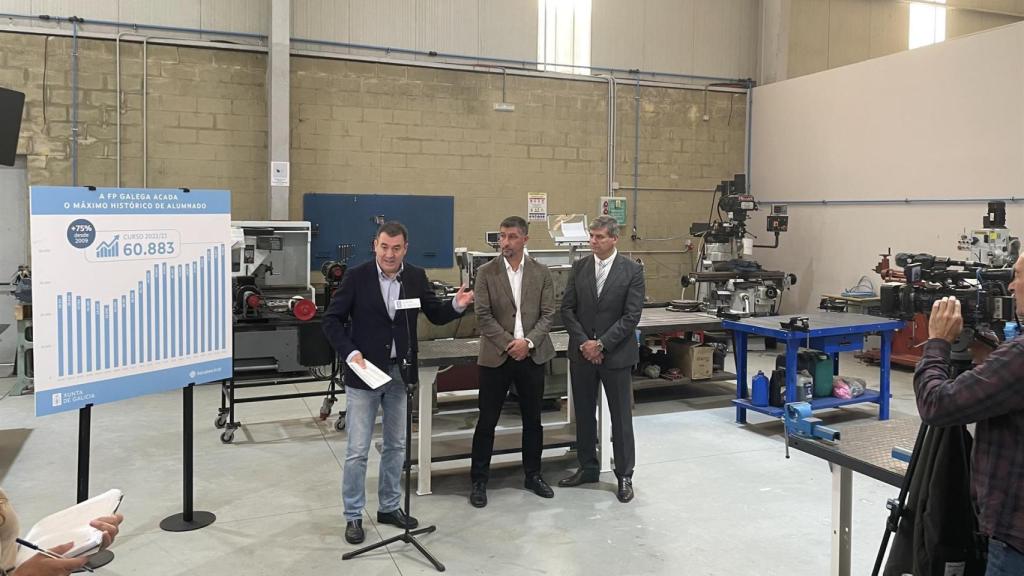 El conselleiro de Cultura, Educación, FP e Universidades, Román Rodríguez, presenta las cifras de alumnado matriculado en FP en Galicia.