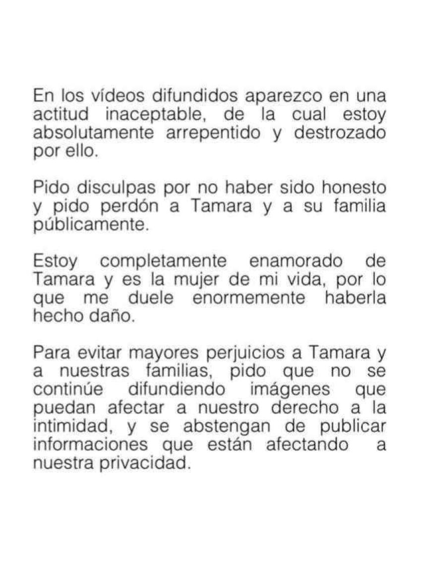 El comunicado difundido por Íñigo Onieva.
