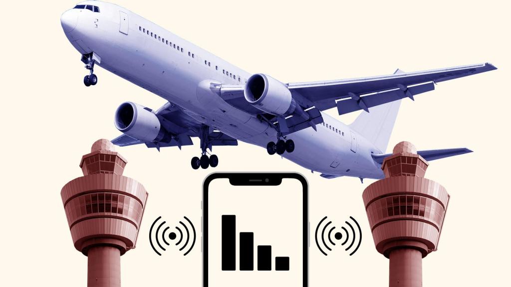 Fotomontaje con los principales elementos de la aviación y un smartphone.