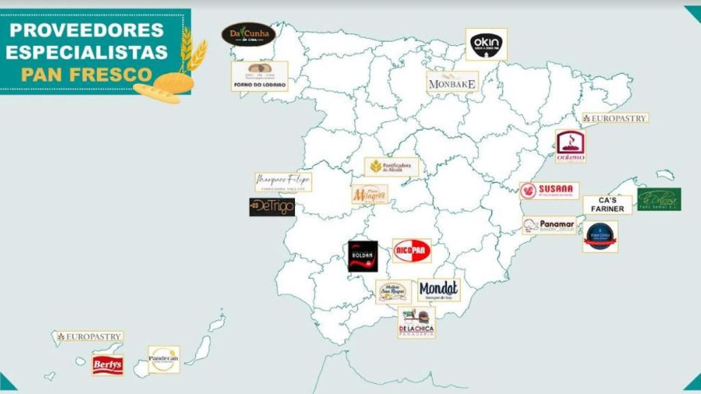 Mapa de los proveedores de pan de Mercadona. EE