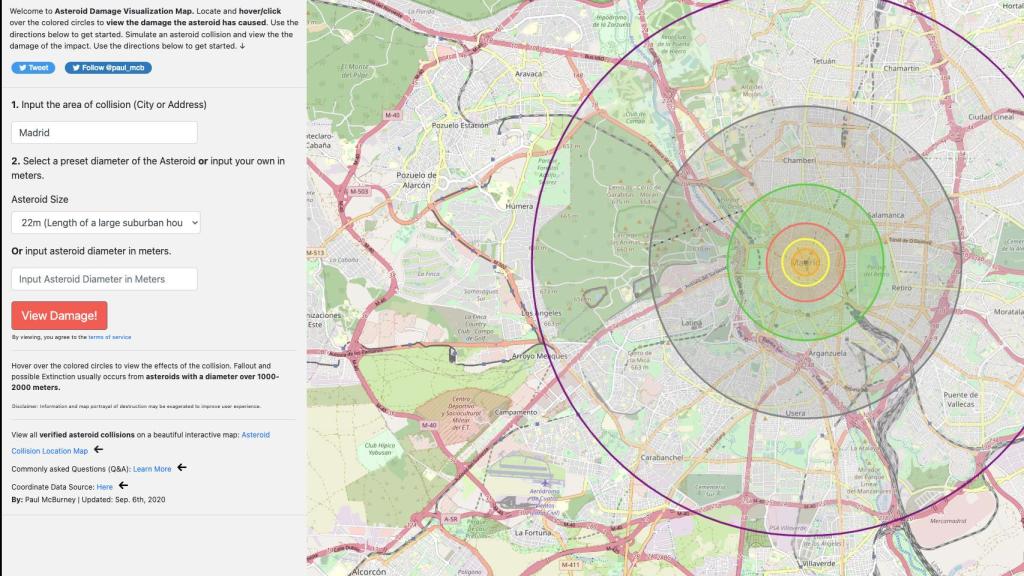 Simulador de colisión de asteroides.