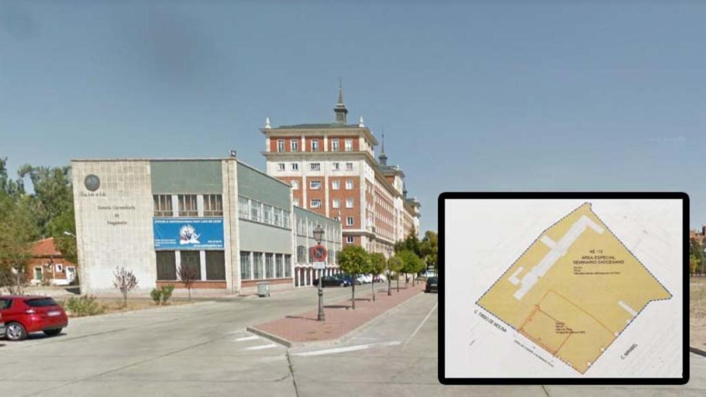 Imagen del Seminario y un plano del proyecto