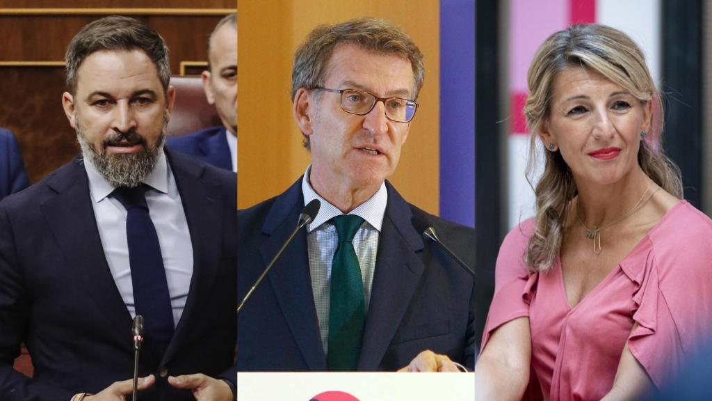 Santiago Abascal, Alberto Núñez Feijóo y Yolanda Díaz.