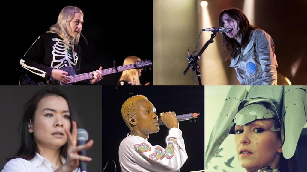 De izquierda a derecha y de arriba a abajo: Phoebe Bridgers, Zahara, Mitski, Arlo Parks y Rigoberta Bandini.