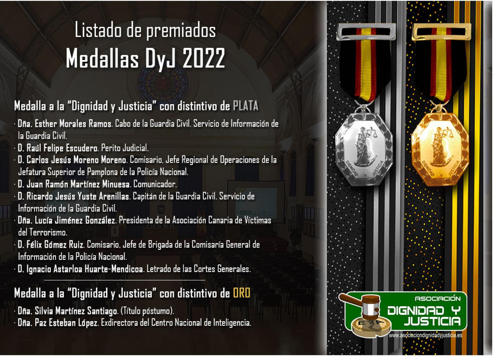 Listado de premiados en el acto de Dignidad y Justicia.