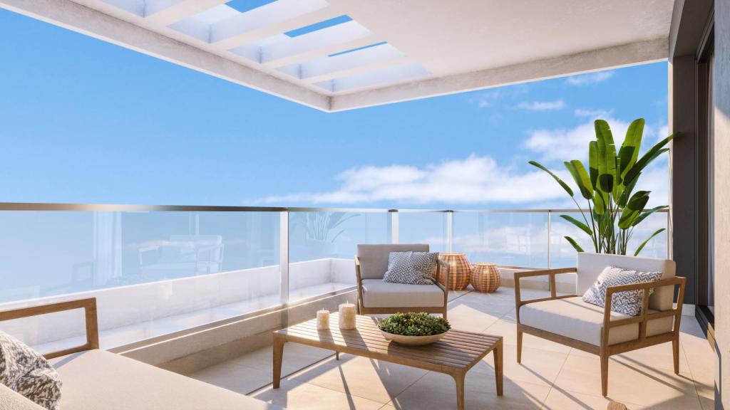 Recreación de la terraza de una de las viviendas de Gaudia, la primera promoción que lanza AEDAS Homes en Murcia .