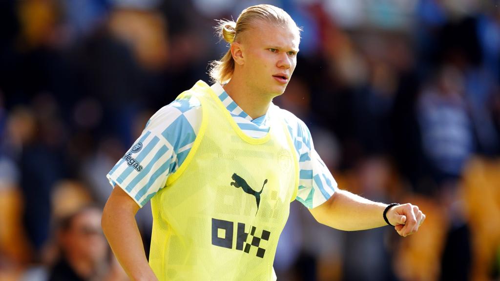 Erling Haaland antes de un partido con el Manchester City