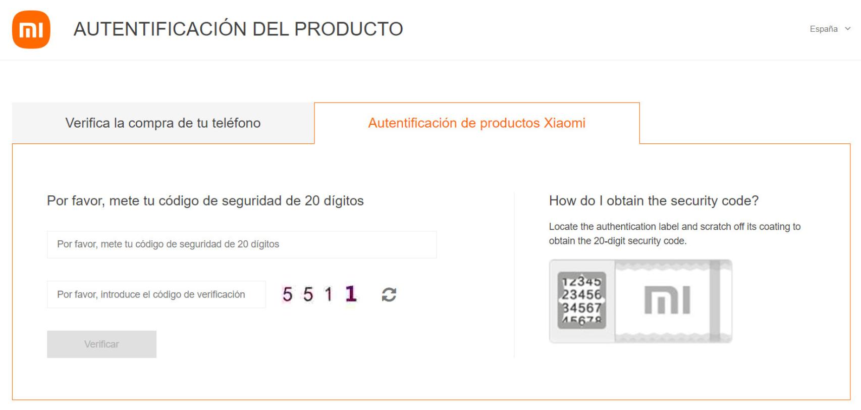 Xiaomi autentificación del producto