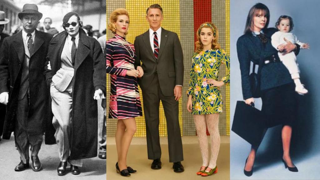 La actriz Marlene Dietrich, detenida en Francia por llevar pantalón; personajes de Mad Men y Diane Keaton, en la película 'Baby Boom/Baby, tú vales mucho' (1987).