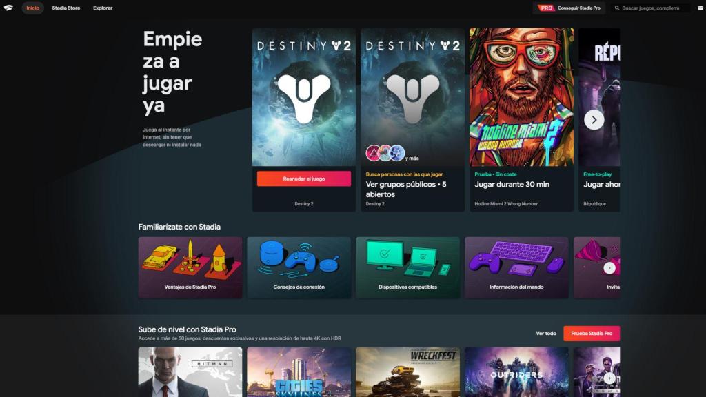 Página web de Stadia