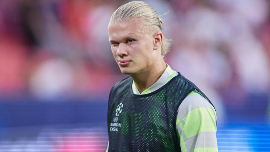 Erling Haaland, antes de un partido con el Manchester City