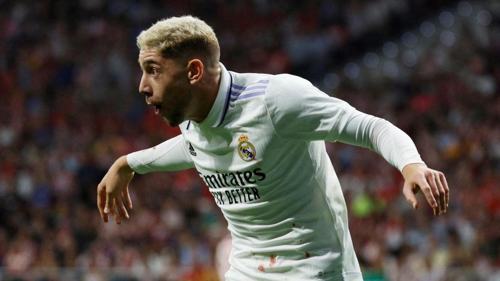 Fede Valverde celebra su gol en el Derbi contra el Atlético de Madrid de Liga