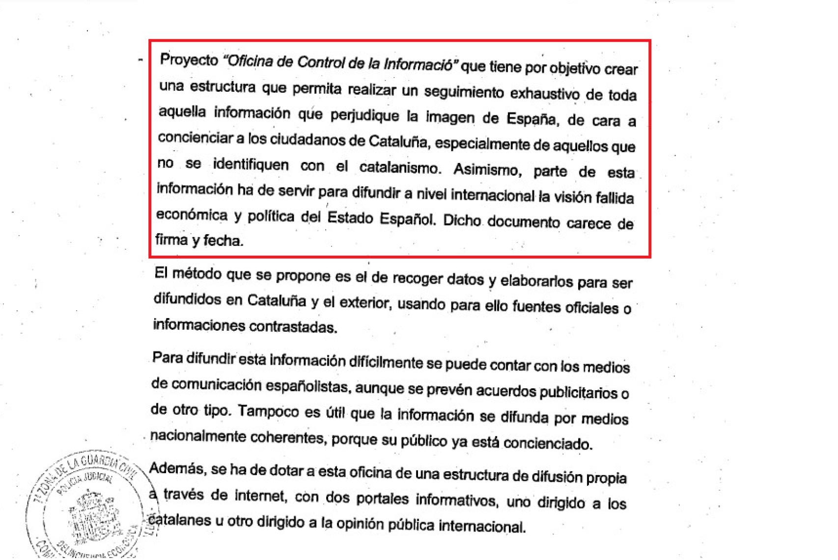 Fragmento del informe de la Guardia Civil.