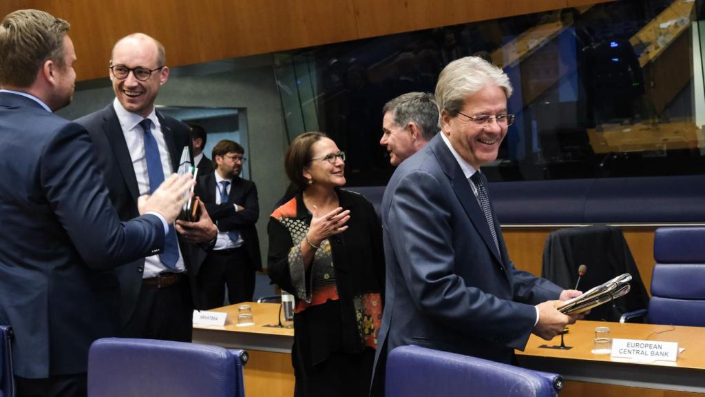 El comisario de Asuntos Económicos, Paolo Gentiloni, durante el Eurogrupo de este lunes