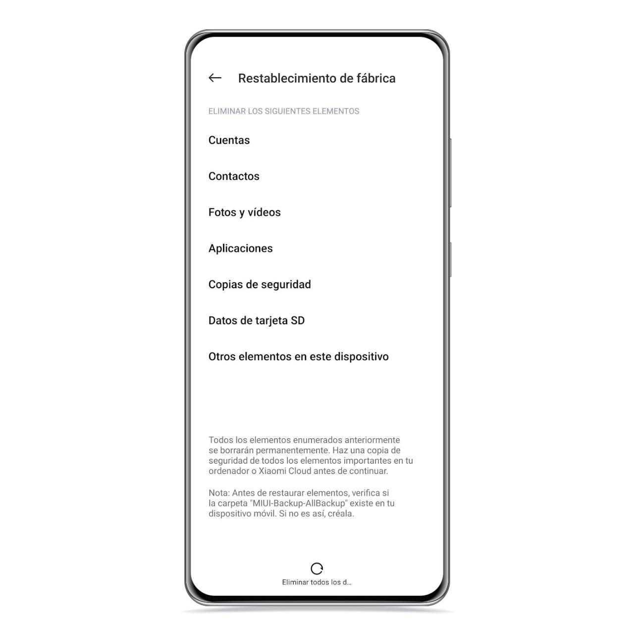 Restablecimiento de fábrica