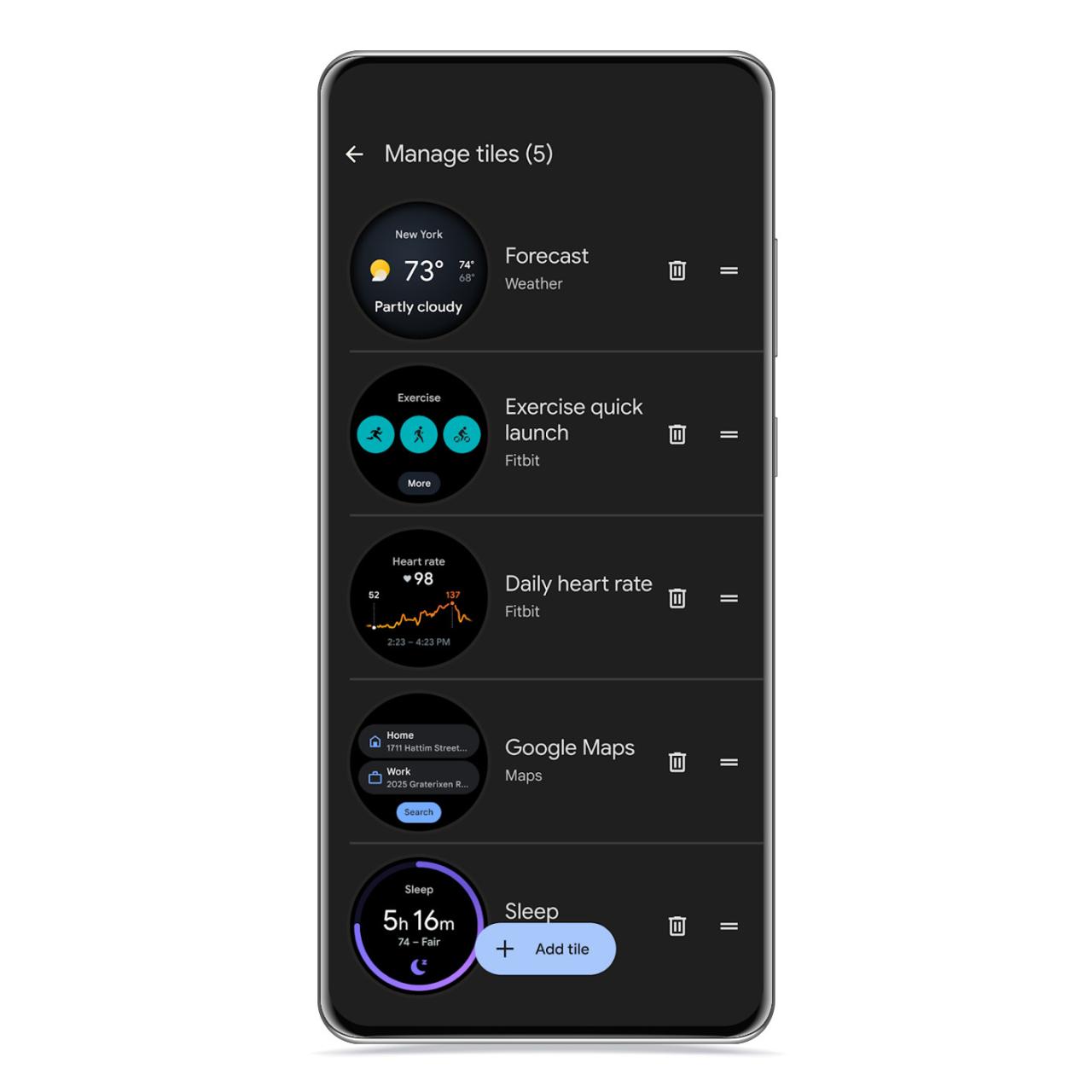 Widgets en el Pixel Watch