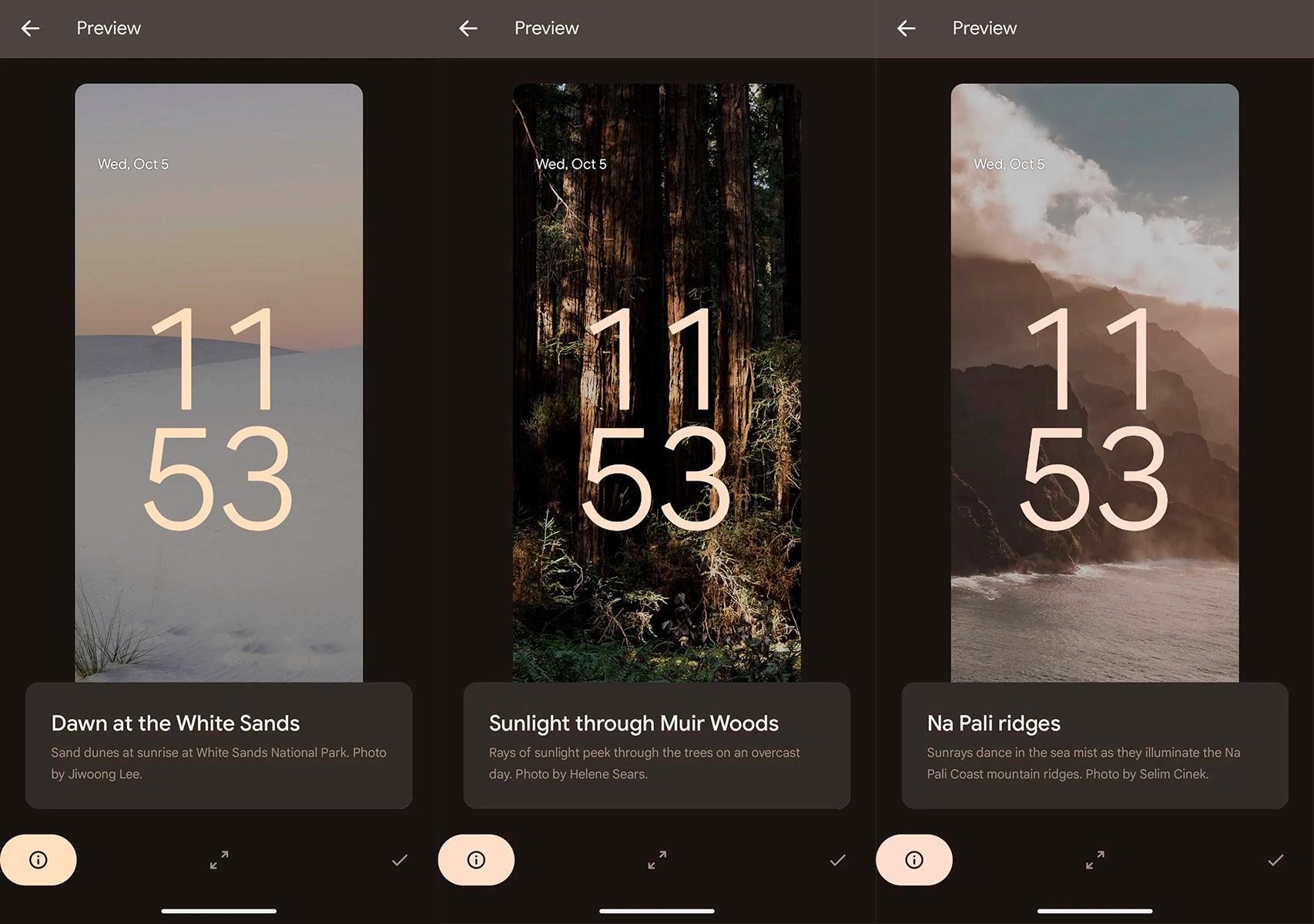 Tres de los wallpapers para los Pixel