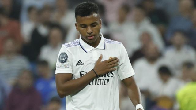 Rodrygo Goes, celebrando un gol con el Real Madrid en la Champions League 2022/2023