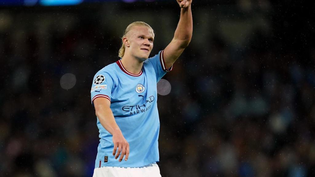 Erling Haaland, celebrando un gol del Manchester City en la Champions