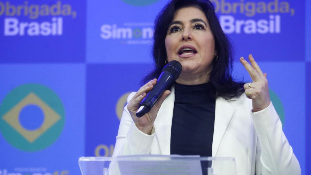 Simone Tebet en el discurso de apoyo a Lula da Silva.