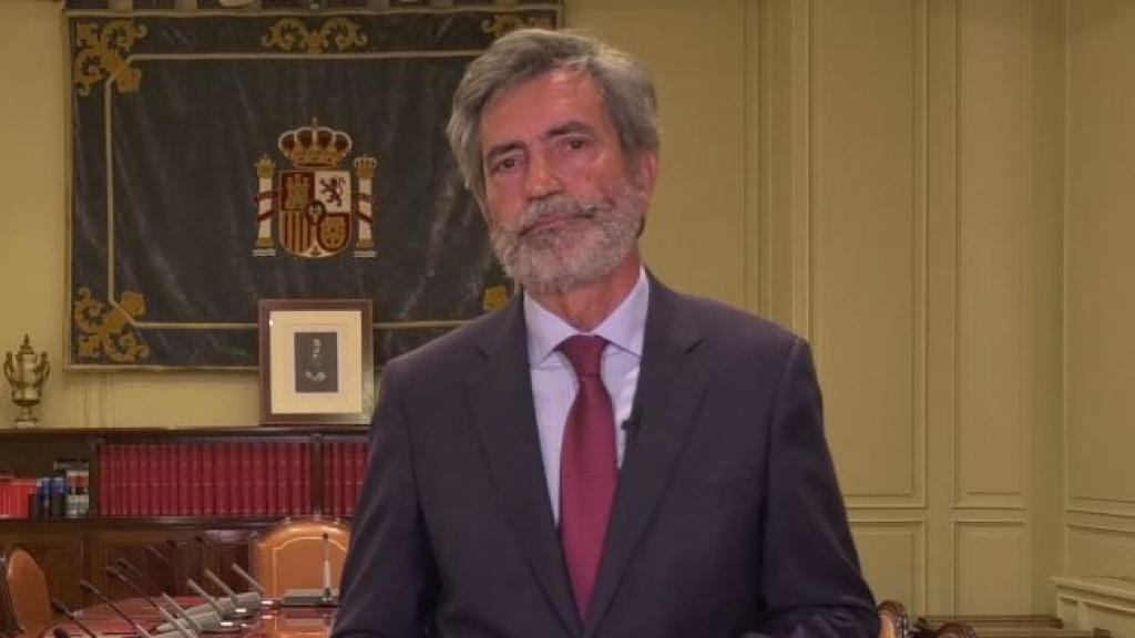 Carlos Lesmes, en el mensaje institucional en el que ha explicado las razones de su renuncia./