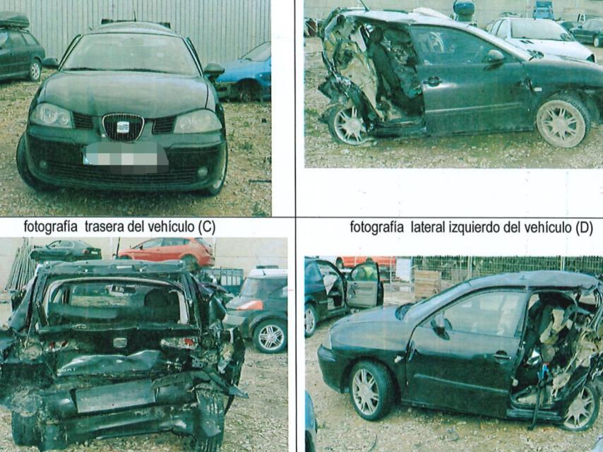 Estado del habitáculo derecho del Seat Ibiza donde viajaba Houssam, con el cinturón de seguridad abrochado, sentado sobre un elevador infantil.