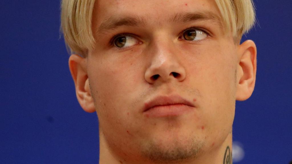 Mykhaylo Mudryk, en rueda de prensa de la Champions League 2022/2023