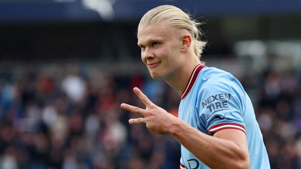 Erling Haaland celebra un gol con el Manchester City