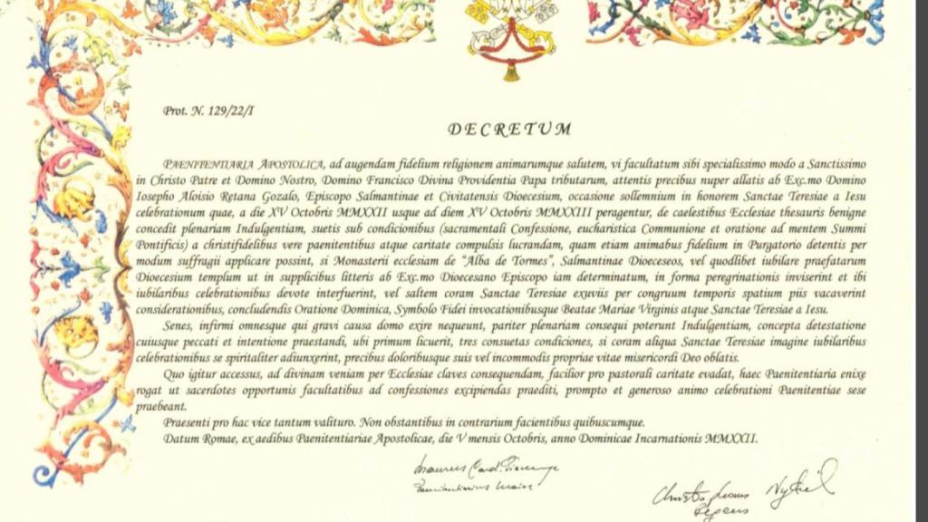 Decreto papal del Año Jubilar Teresiano en latín