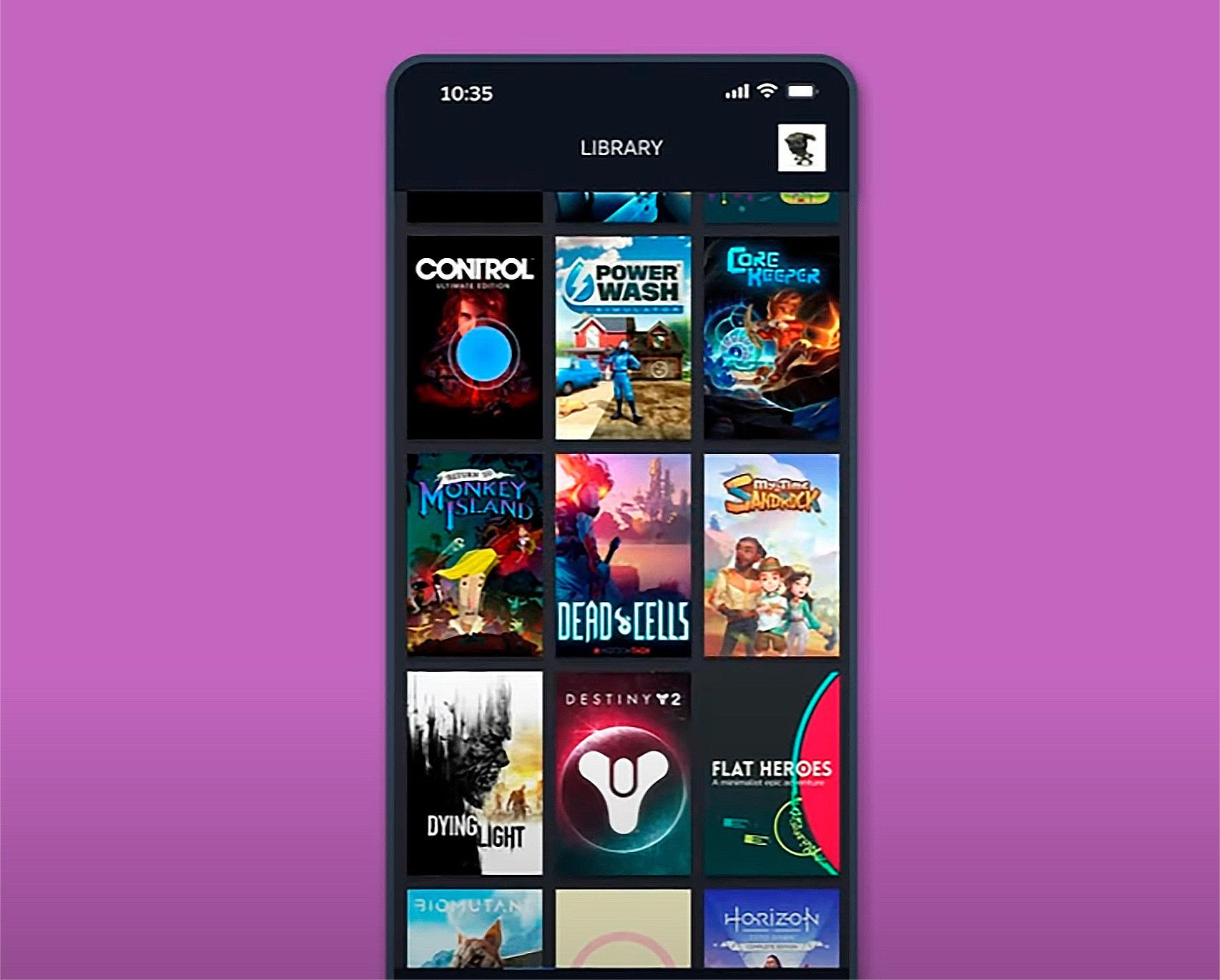 La lista de juegos aparece completa en la librería de Steam para móviles