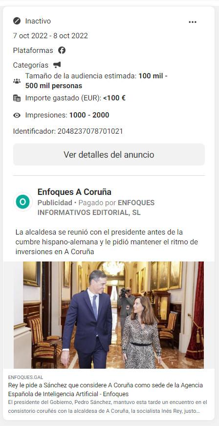 Promoción del pasado fin de semana de la reunión de Pedro Sánchez e Inés Rey