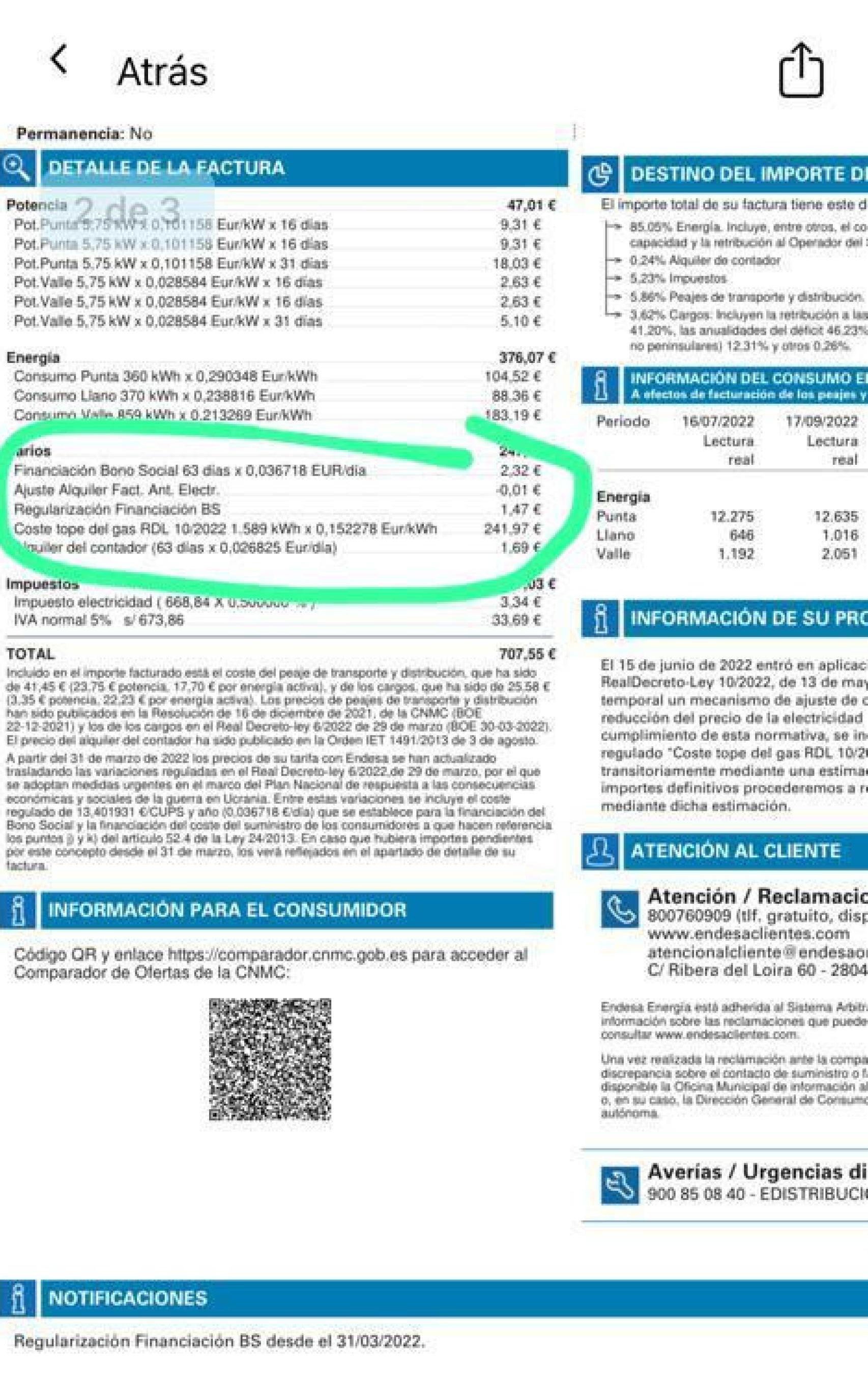 Recibo de la factura de la luz de Isabel Roig y Jesús Pineda