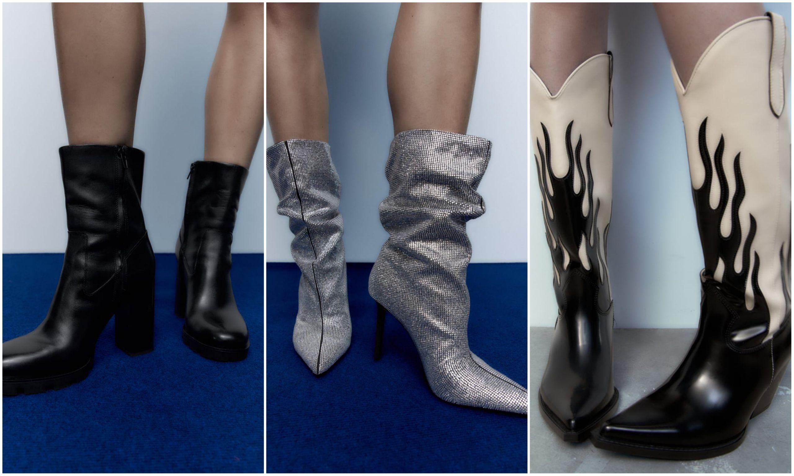 De izquierda a derecha: botín piel, botín brillos y bota cowboy