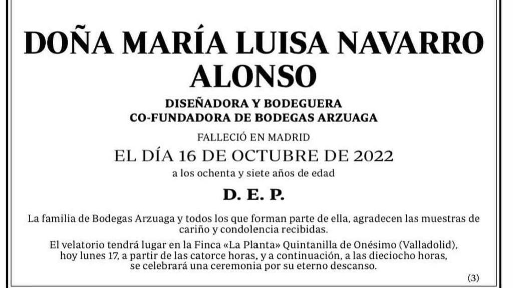 Esquela de María Luisa Navarro