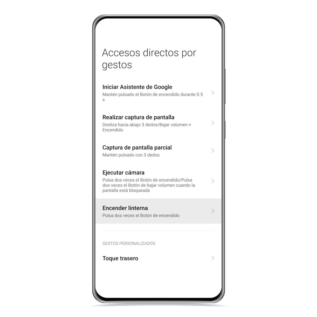 Encender linterna en los ajustes de Xiaomi