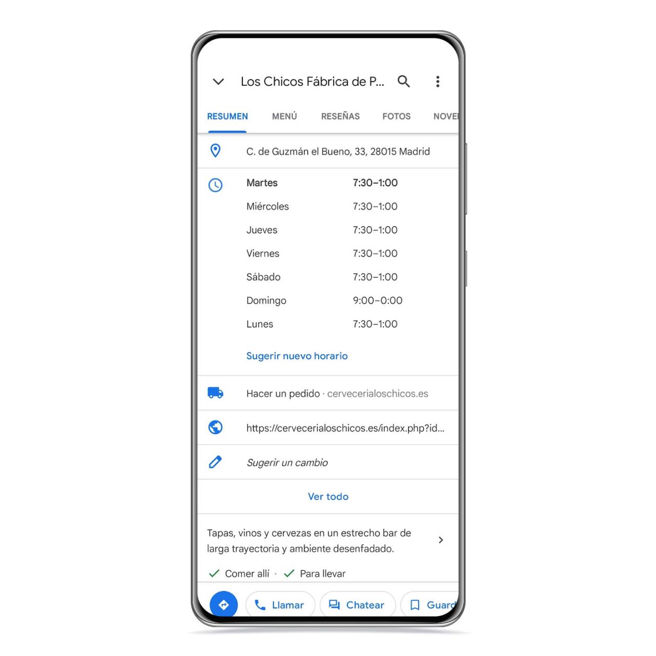 Horario negocios en Maps