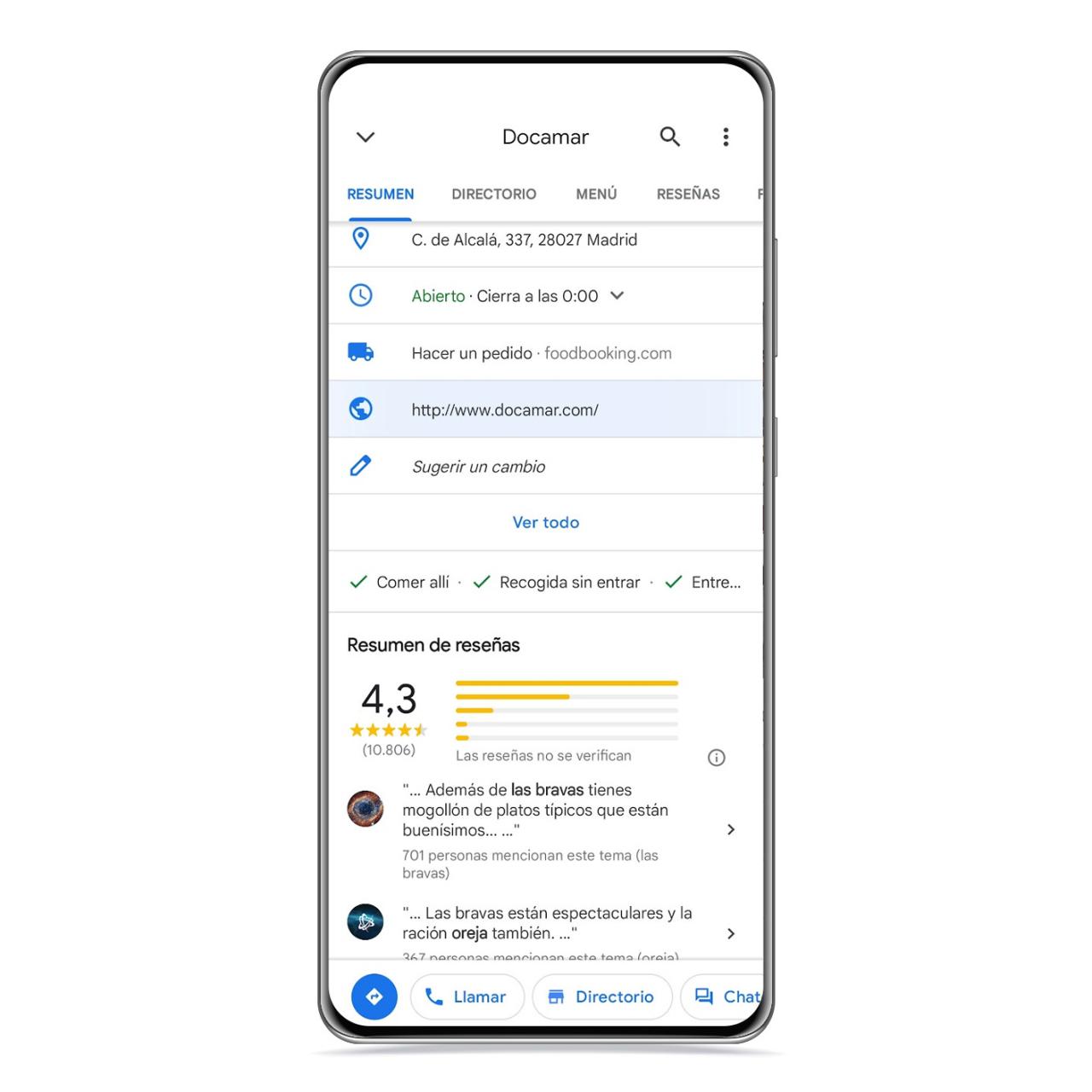 Web de negocios en Google Maps