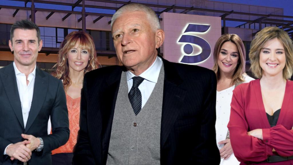 El hasta ahora CEO de Mediaset España, Paolo Vasile, junto a algunos rostros conocidos de la cadena en un montaje de BLUPER.