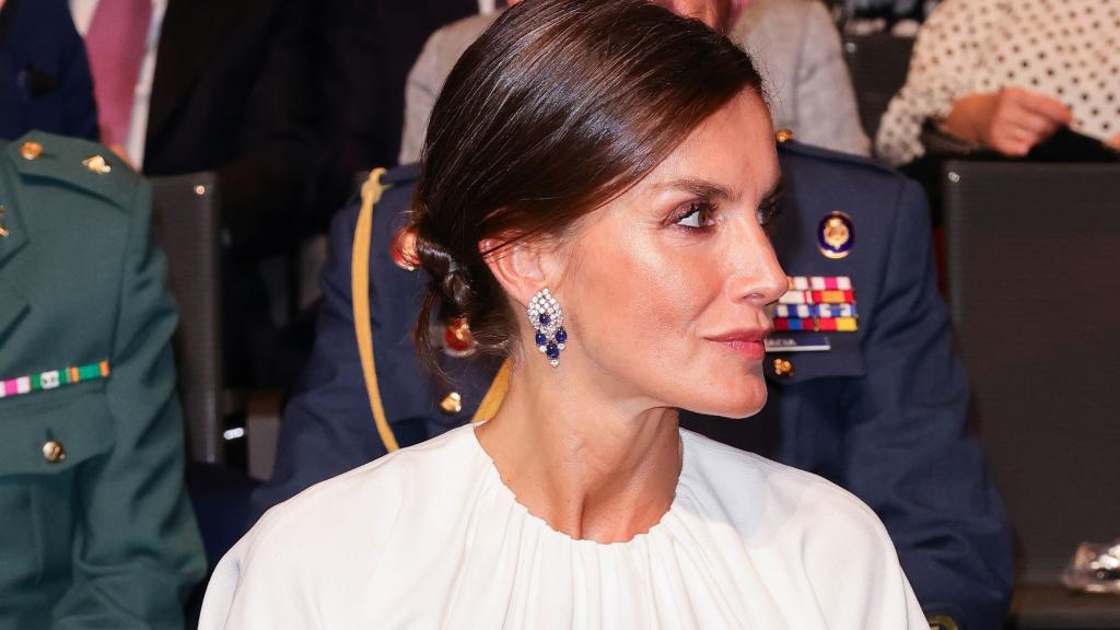 Primer plano de la reina Letizia este martes en Fráncfort.