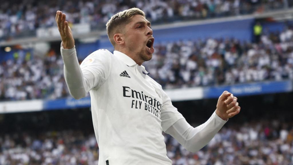 Valverde celebrando su gol frente al FC Barcelona.