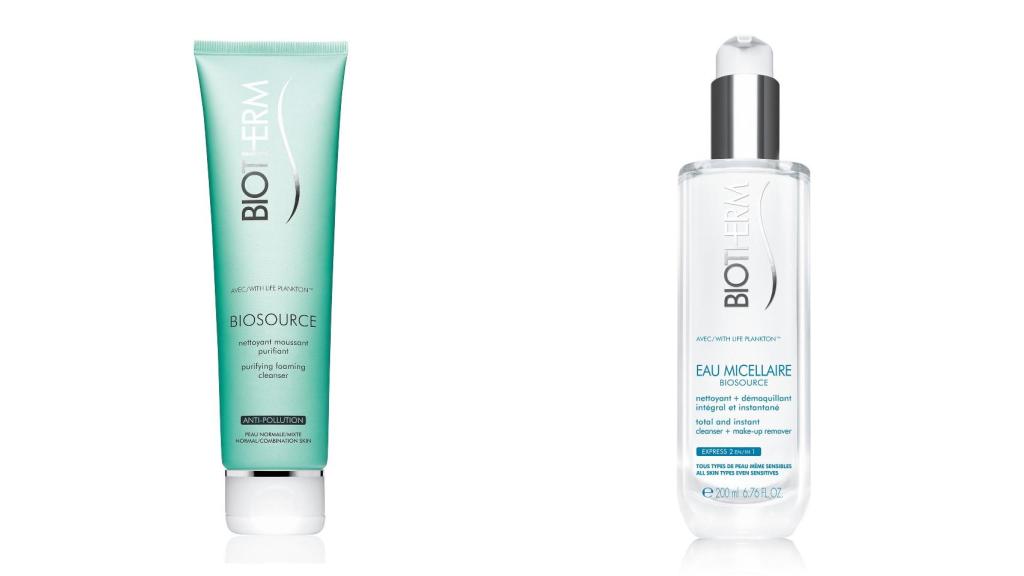 Biosource Gel Cremoso Mousse y Biotherm Biosource Desmaquillante 3 En 1 Eau Micelar.