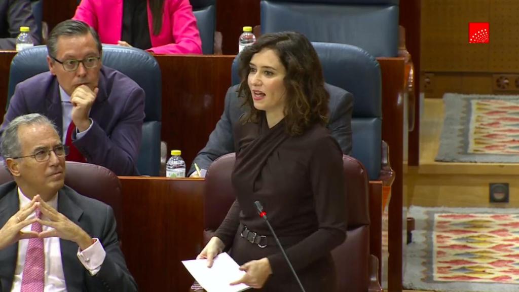 Ayuso este jueves en la Asamblea de Madrid.