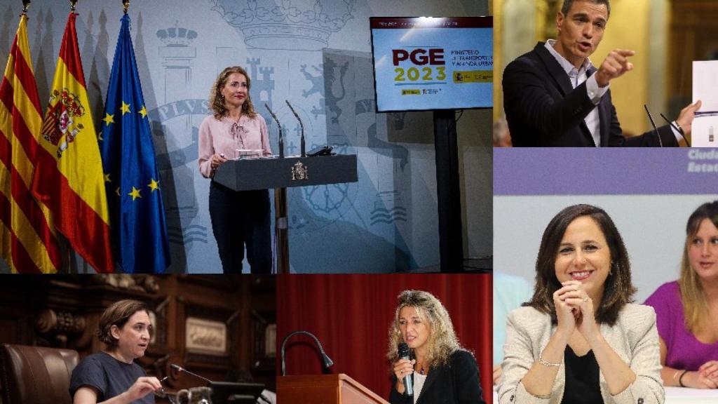Raquel Sánchez, Pedro Sánchez, Ada Colau, Yolanda Díaz, Ione Belarra.
